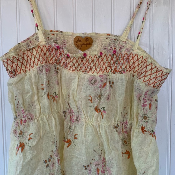 Free People Boho Pastel Butter Yellow Floral Tie Tank Top - Picture 8 of 8